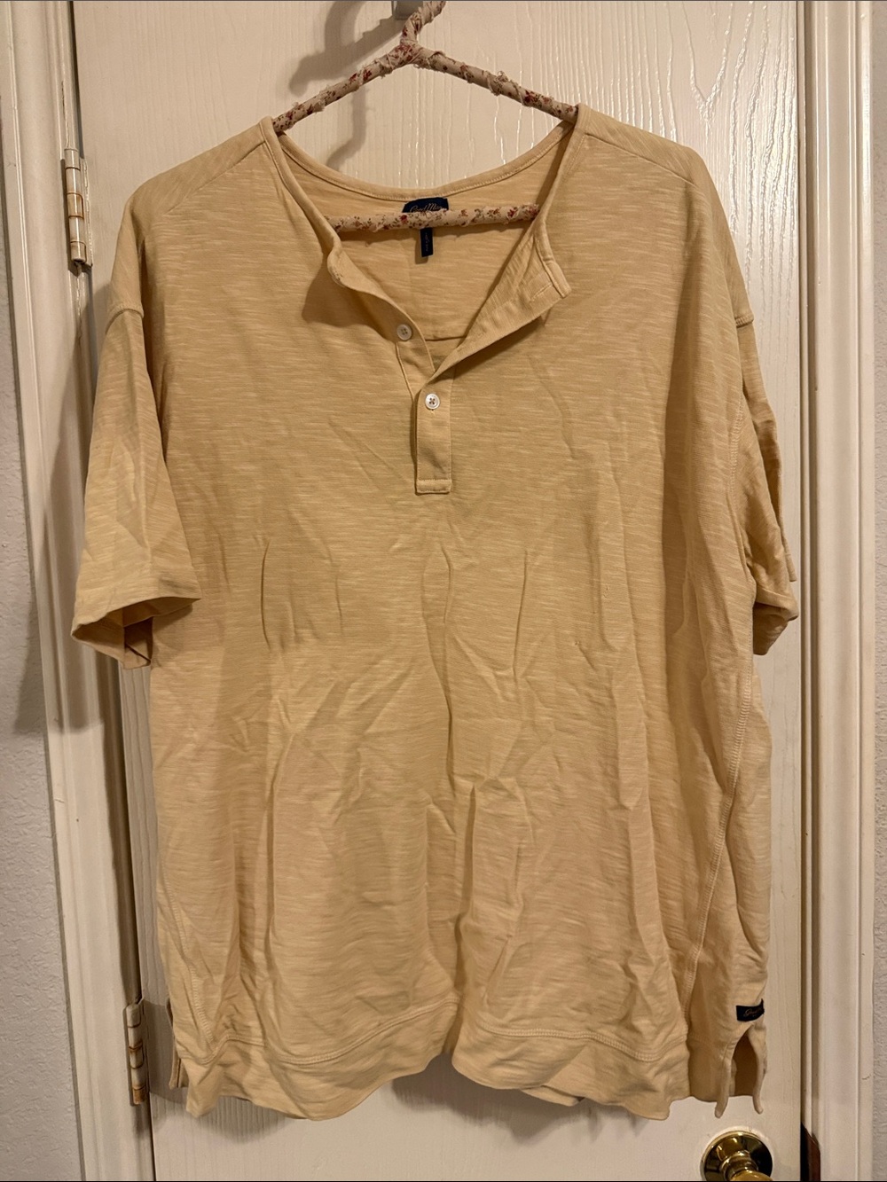 Unisex Casual Henley Shirt - butter yellow with sunflower graphic